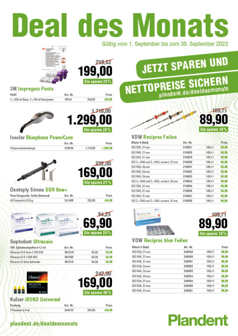 Deal des Monats: Angebote des Monats nutzen & mit Plandent sparen - Hier profitieren Zahnarztpraxen & Dentallabore von günstigen Netto-Preise