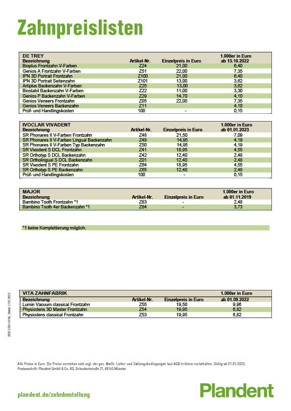 Zahnpreisliste 2024