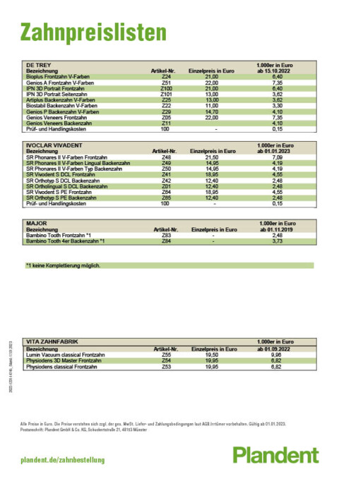 Zahnpreisliste 2023