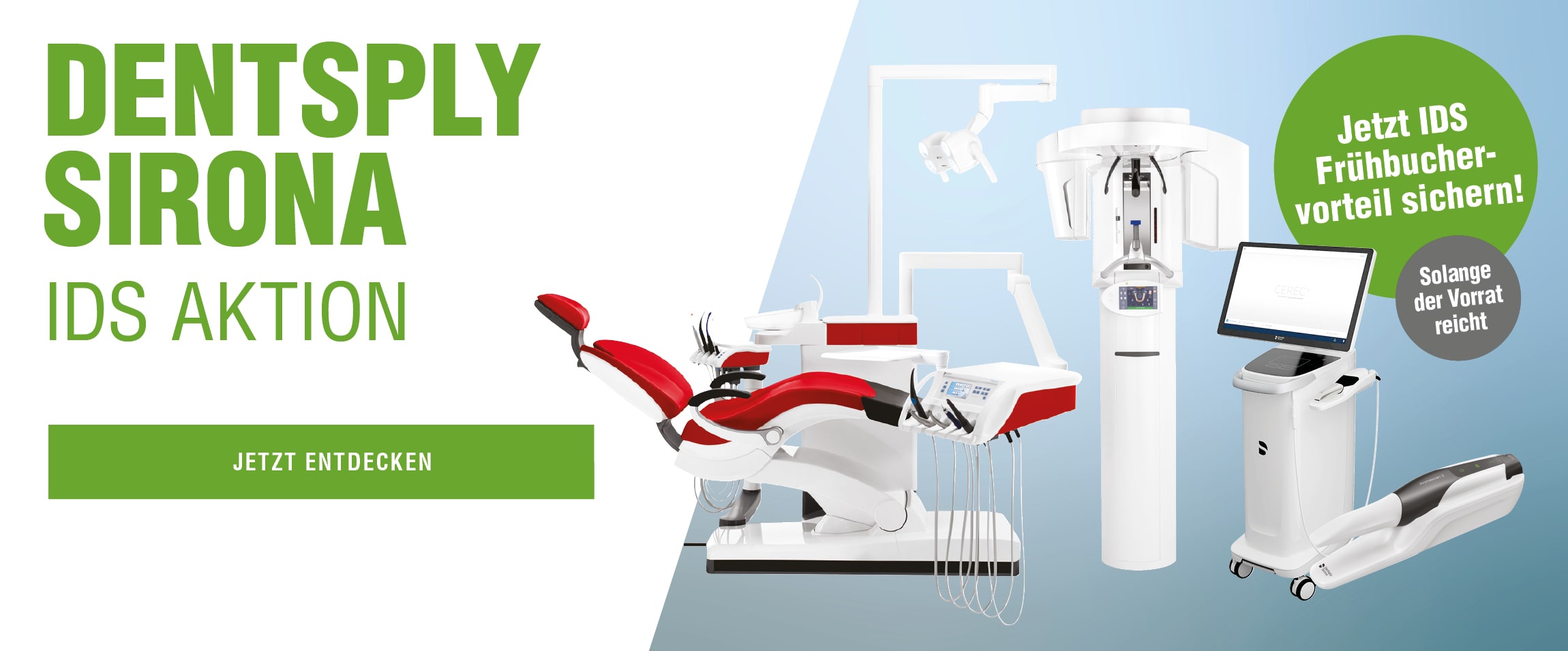 Plandent Aktion Behandlungseinheiten, Röntgen, CAD-CAM - Hersteller Dentsply Sirona IDS Aktion Frühbucherrabattvorteile - Jetzt im Plandent Online-Shop sichern!